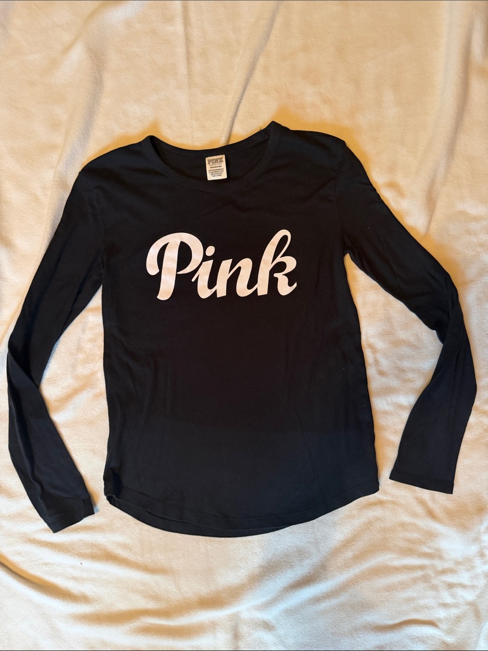 PINK Victoria's Secret Black Long Sleeve Tee with White 'Pink' Logo